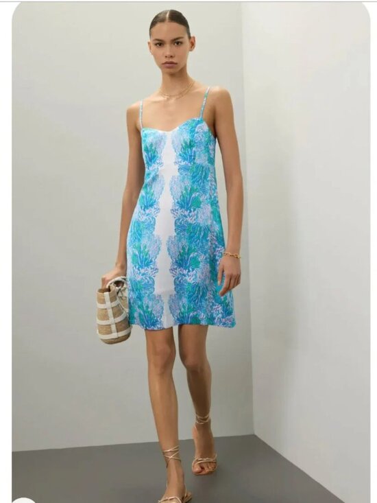 Lilly Pulitzer Dresses & Skirts - Lilly Pulitzer Gillian Satin Slip Mini Dress Las Olas Aqua blue coral print 6